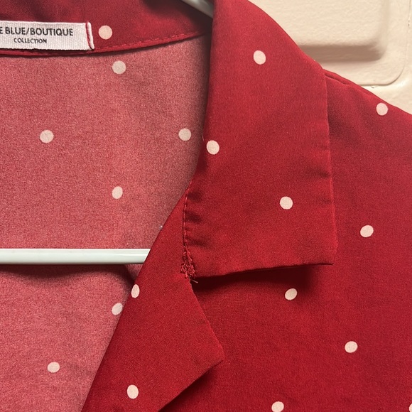 Red Polka Dot Short Sleeve Button Up - Picture 4 of 5